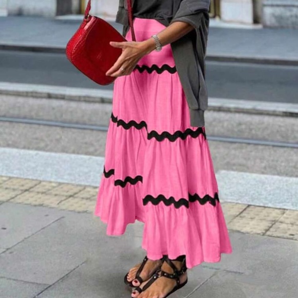 Boho Green Colorblock High Waist Maxi Skirt - Picture 4 of 11